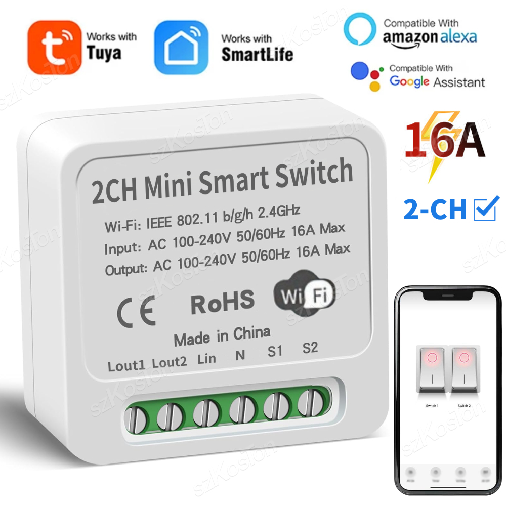 16A Tuya WiFi وحدة تبديل ذكية  - مراجعة Smart Light Switch Wifi وسعره
